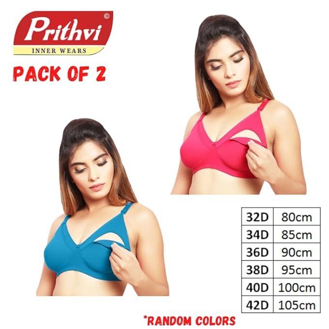 Pack of 2 Women Maternity/Nursing Non Padded Bra  (Multicolor)knit