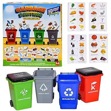 Garbage Sorting Game Puzzle for Kids, Pretend Play Toy for Boys and Girls, Educational Games Toys with Cards and Dustbin, Waste Management Recycling Toy for Children (Pack of 1, Multicolor)