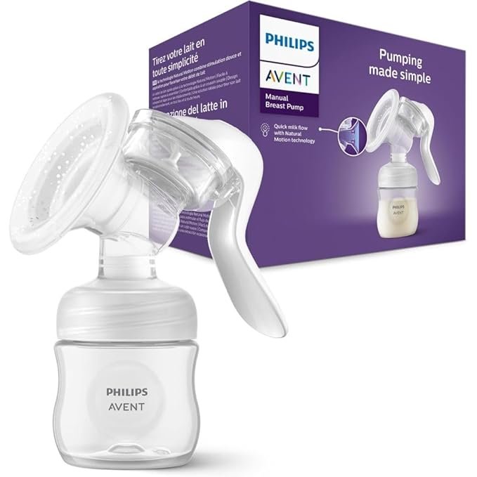 Philips Avent Comfort Manual Breast pump, Natural Motion technology, combines suction and nipple stimulation, soft cushion adapts to all size