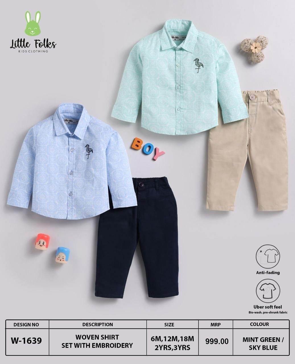 Boys Premium Woven Embroidery Blue shirt with Black pant.