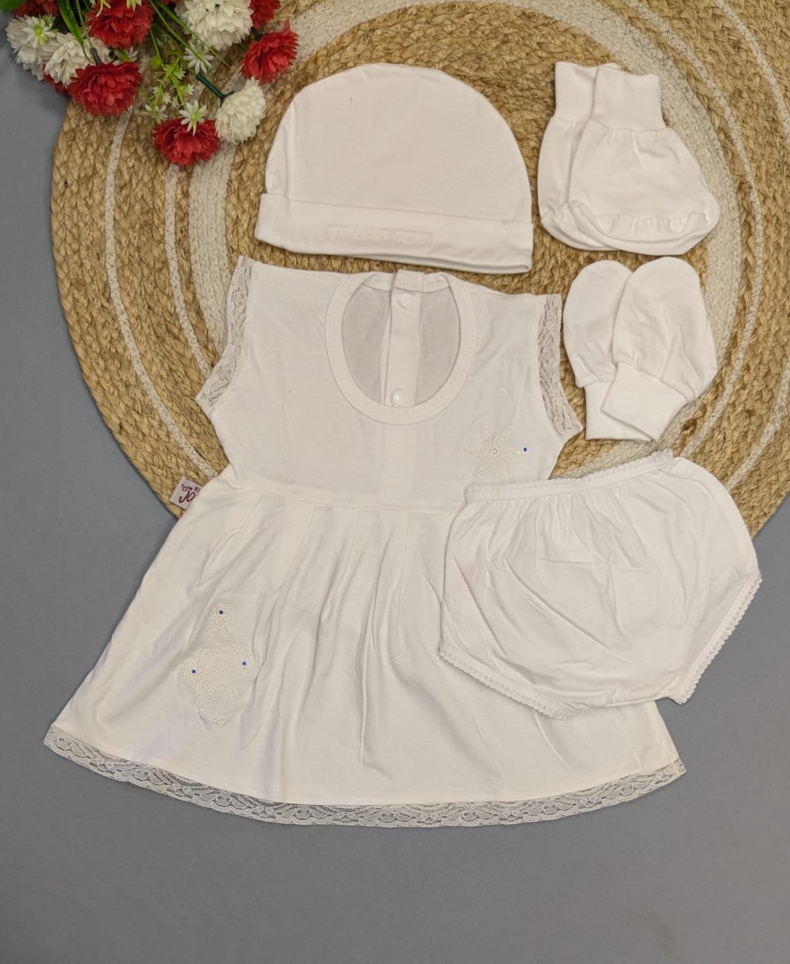 Kids Wear New Born Baby Girl Cotton Baptism Set (6-12 Months) Girls Frock / White Frock Set.