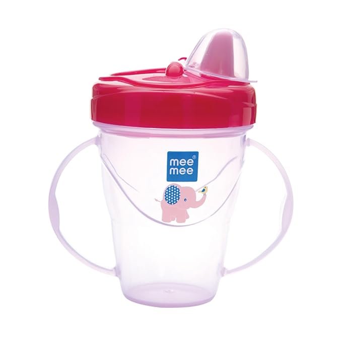 Mee Mee Baby Sipper Plastic Cup with Easy Grip & Anti Spill | BPA-Free & Non-Toxic | Hard Spout for Easy Flow with Twin Handle | Sippy Cup | Anti Leak Lock Bottle with Cap for Kids, 180ml (Pink)