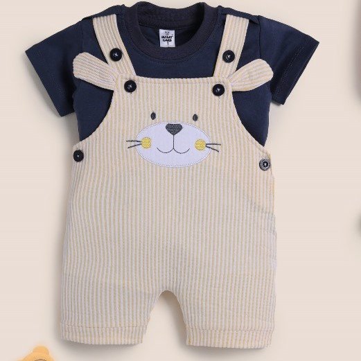 Soft Knitted Cotton Kids Dungaree – Trendy Outfit-Yellow Cat
