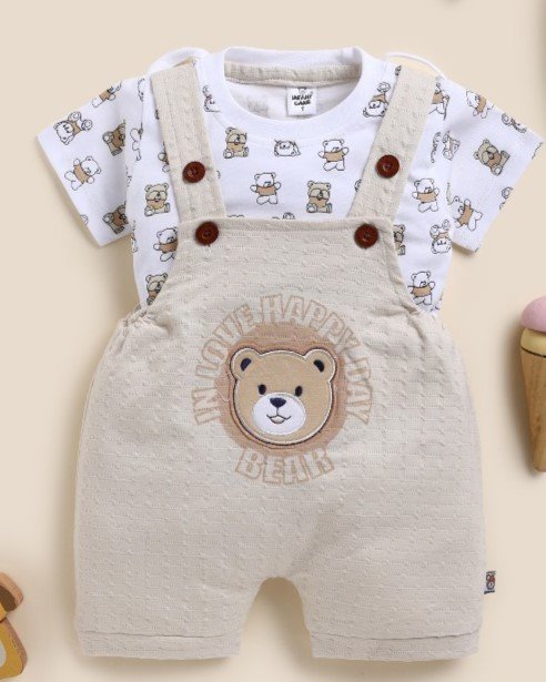 Soft Knitted Cotton Kids Dungaree – Trendy Outfit-FAWN PANDA