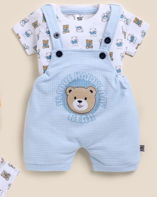 Soft Knitted Cotton Kids Dungaree – Trendy Outfit-SKY BLUE PANDA