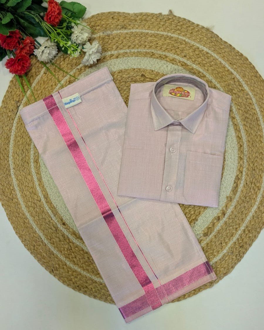 Boys Traditional Readymade Special Half Sleeve Shirt with Matching Zari Border Dhoti Sets.
