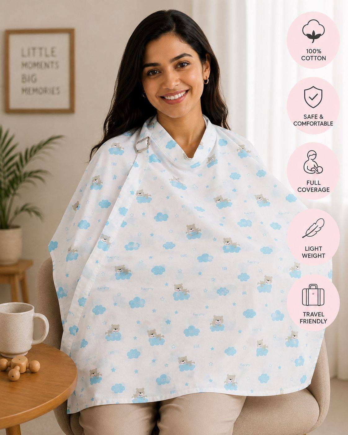 organic cotton feeding apron with adjustable neck strap-Blue Panda