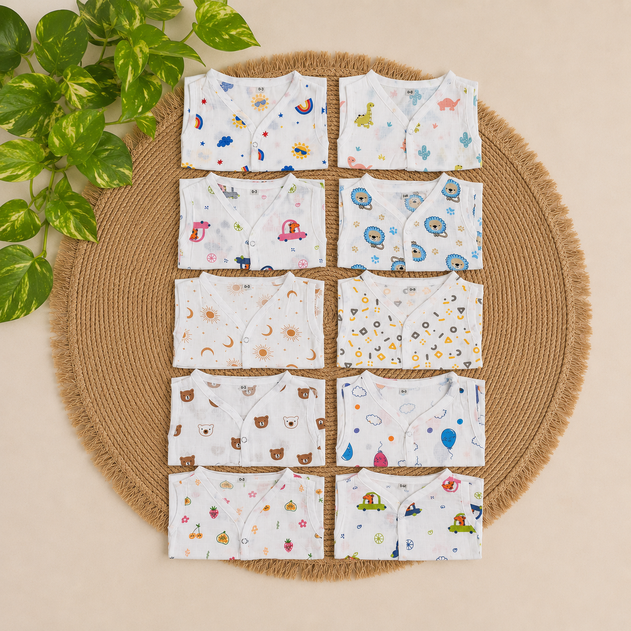 muslin button jabla combo pack of 10 pcs – cute assorted prints (nb–18-24m)code:nbe