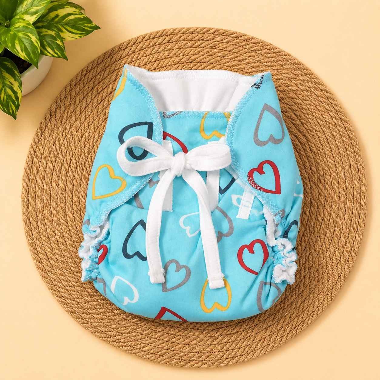 Dry feel langot for newborns (0-6 months)- Blue hearts code: nbe, diaper,knit
