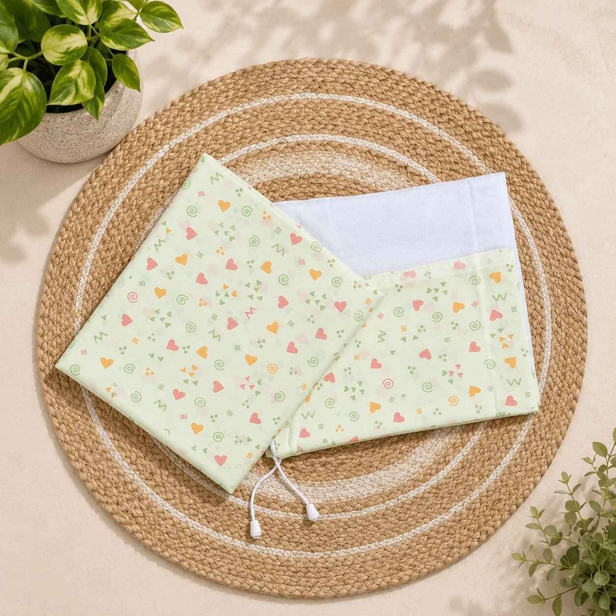 Organic Cotton Thottil/Jhula/Jhoola Cloth Cradle for 0-2 Years, Cradle for Baby with Musquito Net - Zip Type, Hanging Cradle - 3.6 Meters-Green Little Hearts code:NBE