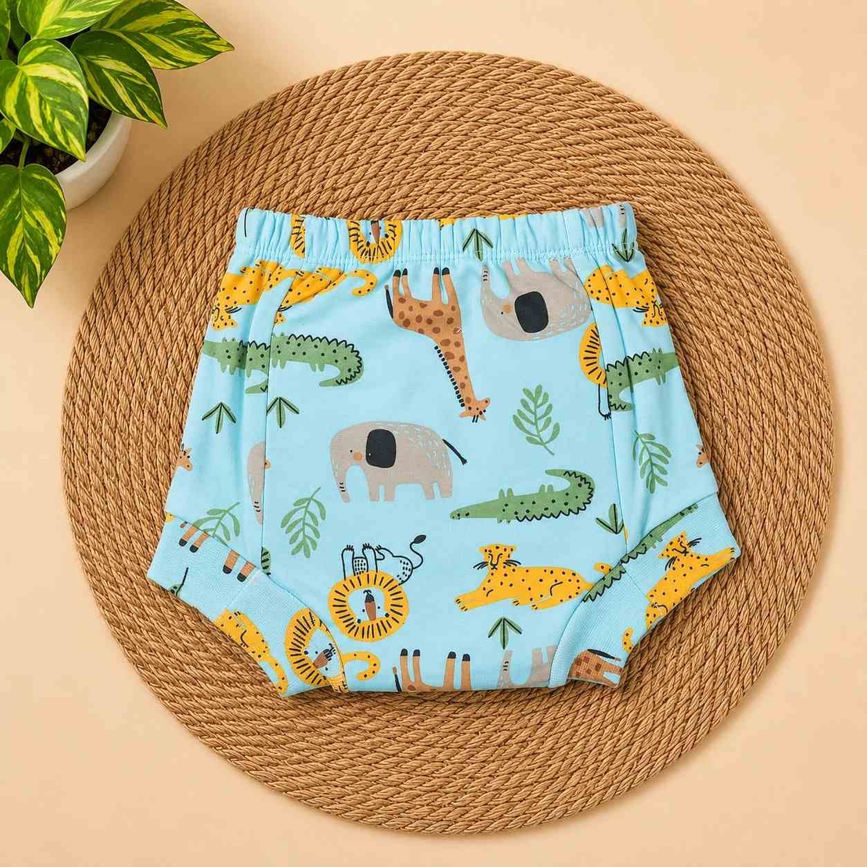 soft cotton padded underwear for babies | washable training panty-animals prints code: nbe, diaper,knit