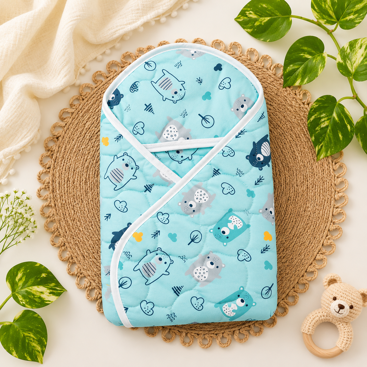 premium soft baby printed wrapper with one small size dry sheet free-Green Panda code:nbe,knit