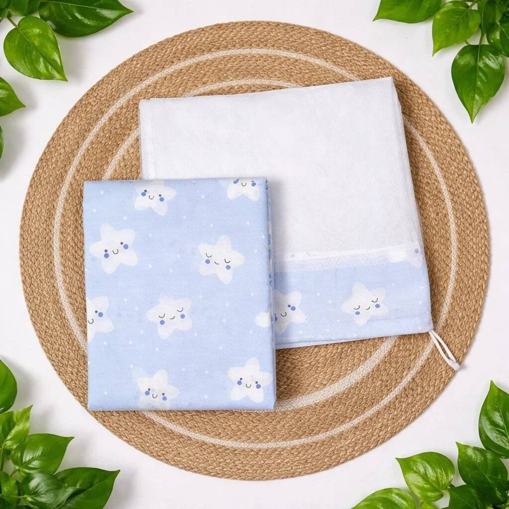 Premium Cotton 3 Meter Baby Cradle Cloth with Side Head Cover & Matching Mosquito Net-BlueStar code:NBE