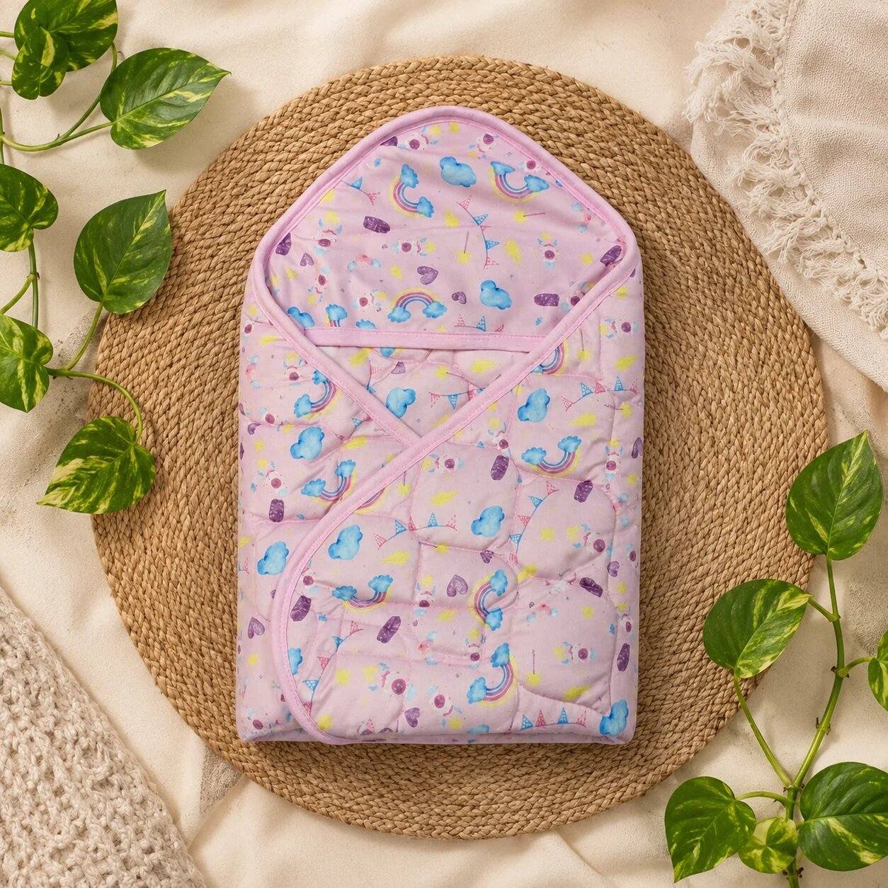 Premium Baby Hooded Wrapper Velour Material with Free Dry Sheet -Unicorn Code:NBE