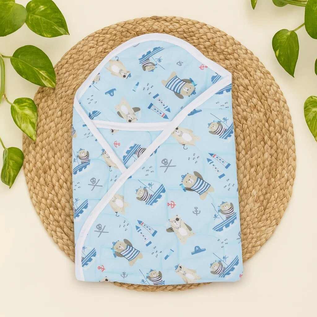 Premium Soft Baby Printed Wrapper with One Small Size Dry Sheet Free-Blue Ship code:NBE,Knit