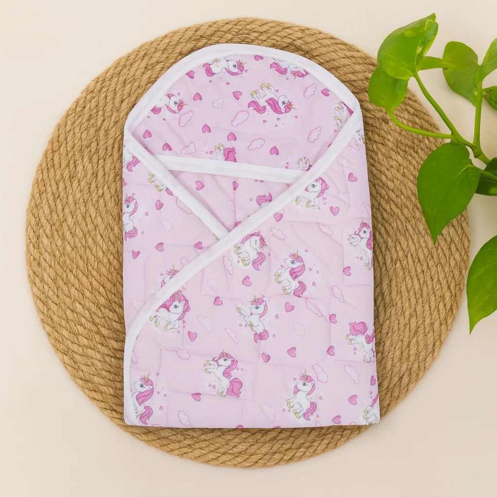 Premium Soft Baby Printed Wrapper with One Small  Size Dry Sheet Free- Pink Unicorn code:NBE,Knit