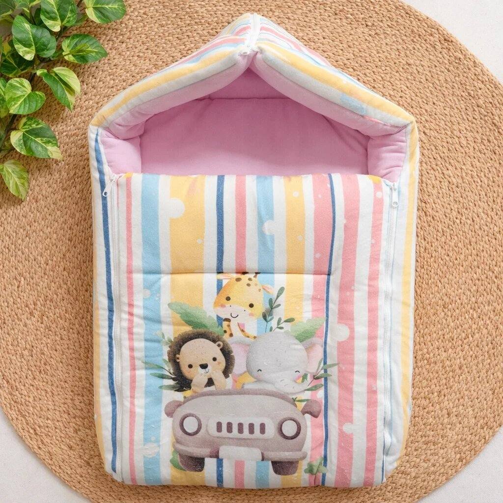 Premium Carry bed and wrapper -Multi pink Animals  code:NBE,Knit