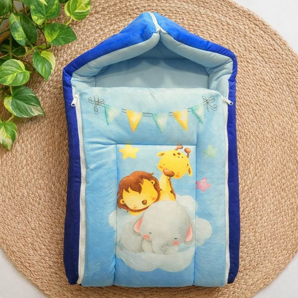 Premium Carry bed and wrapper -Sky Blue with Animals code:NBE,Knit