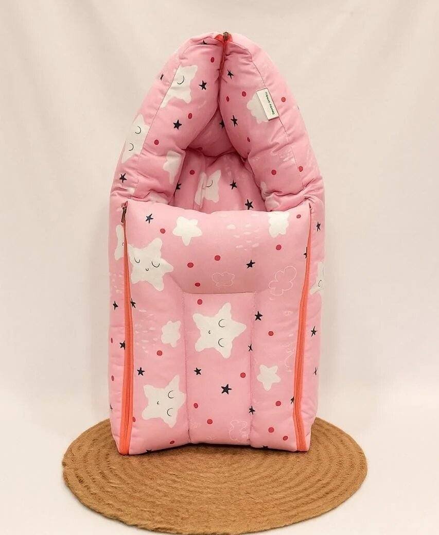 Pure Cotton Premium Newborn Baby Carry Bed | Soft & Portable Infant Sleeping Nest code:NBE-pink star
