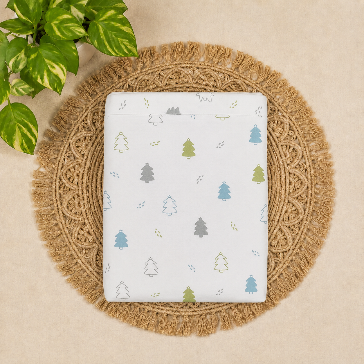 Large size 100% organic cotton baby mattress protector sheet 120x140cm- Green forest -code:nbe