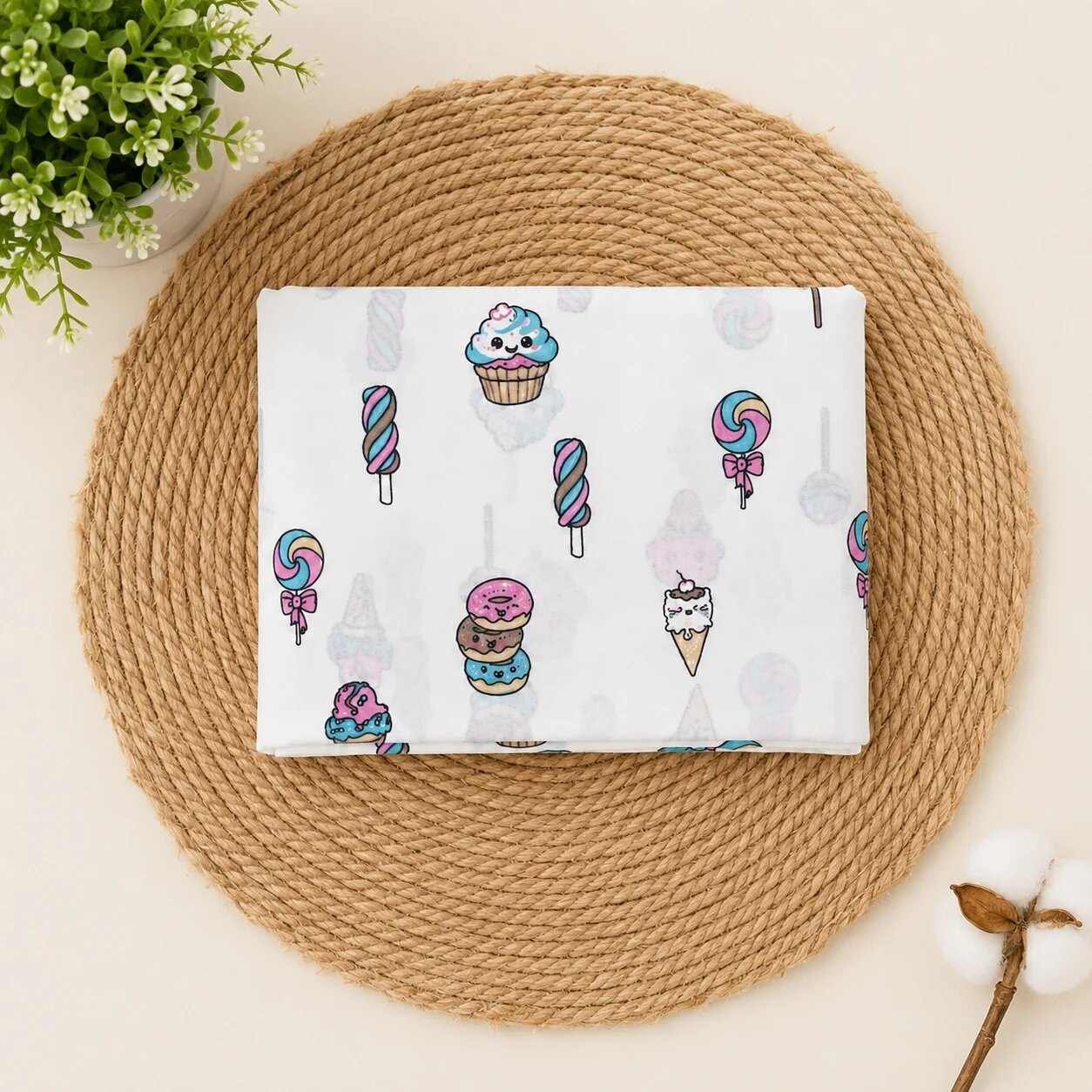Pure Cotton New Born Baby Cradle Cloth | Jhula Thottil with Ice cream Prints