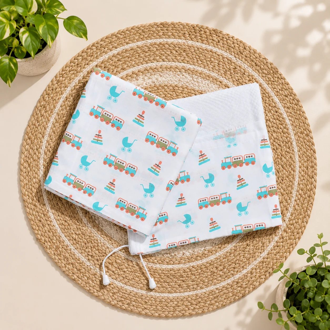 Organic CottonThottil/Jhula/Jhoola Cloth Cradle for 0-2 Years, Cradle for Baby with Musquito Net - Zip Type, Hanging Cradle - 3.6 Meters-Green Train code:NBE