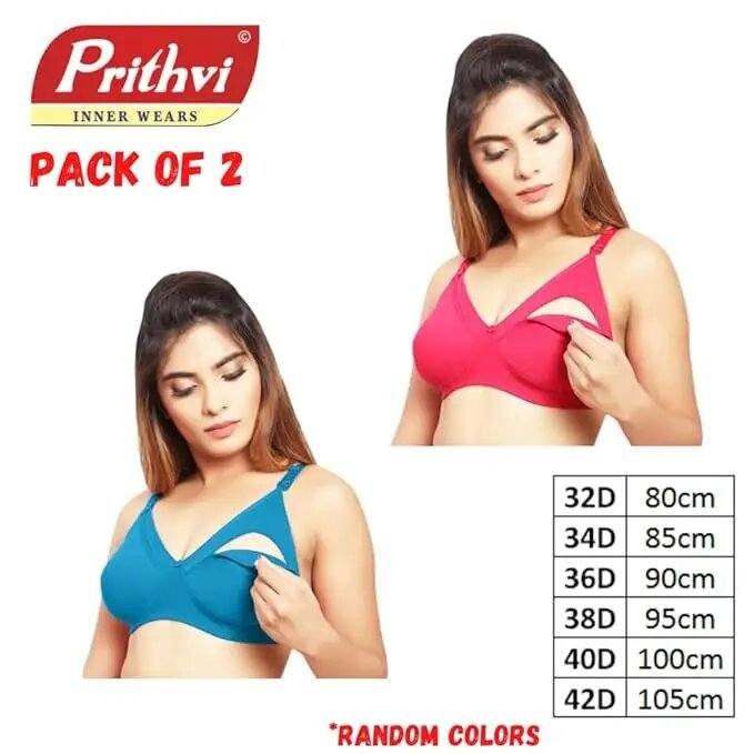 Pack of 2 Women Maternity/Nursing Non Padded Bra  (Multicolor)knit,Combo