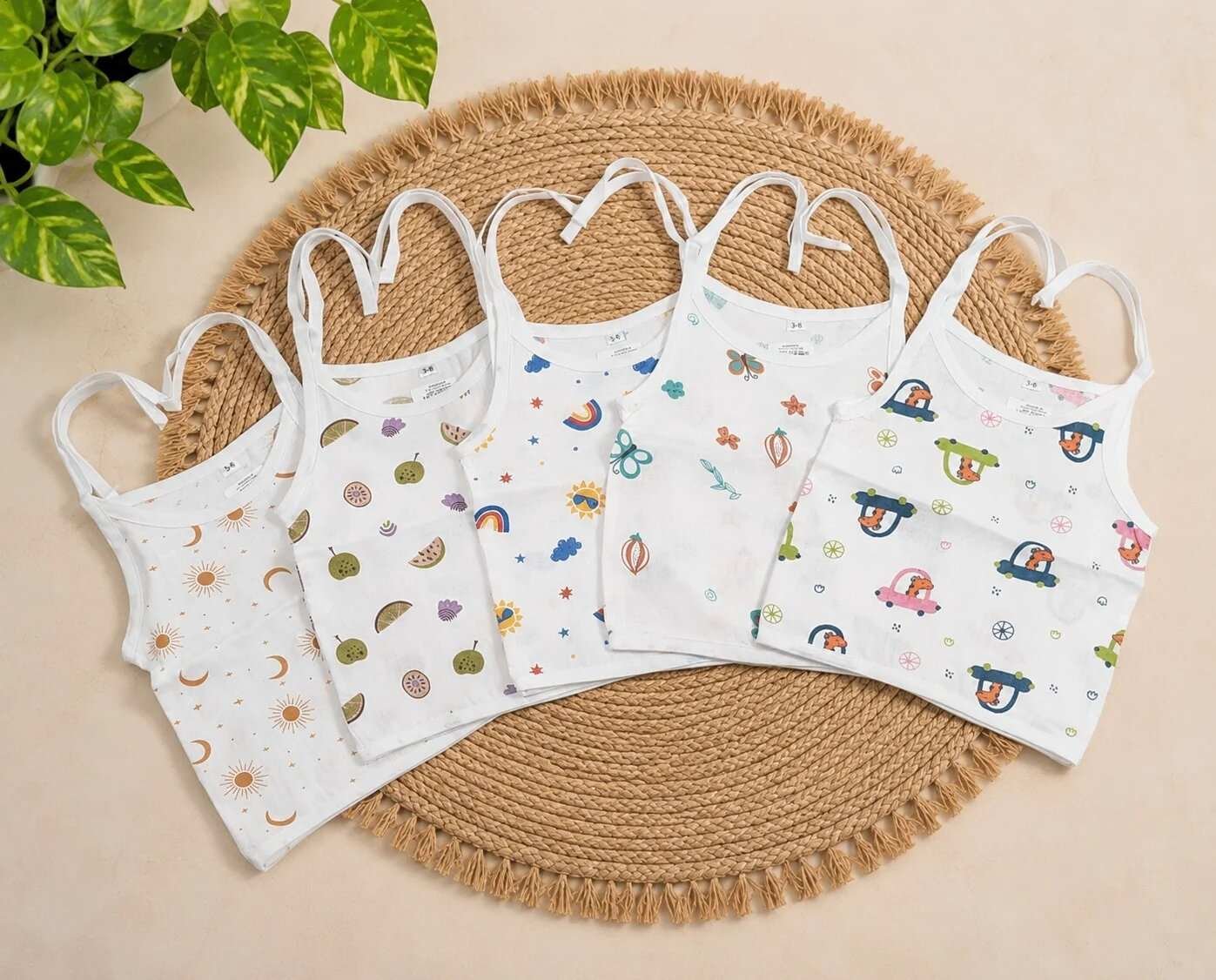 Muslin Top Knot Jabla Combo Pack of 5 (NB–12M) – Cute Assorted Prints code:NBE
