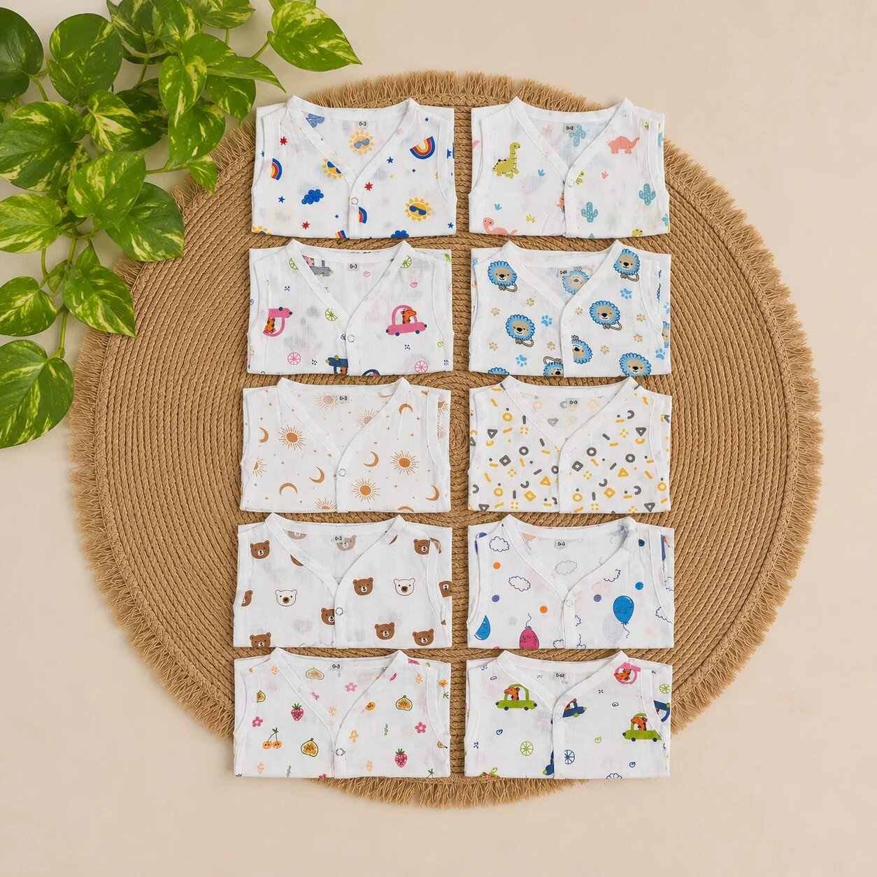Muslin button jabla combo pack of 10 pcs – cute assorted prints (nb–18-24m)code:nbe