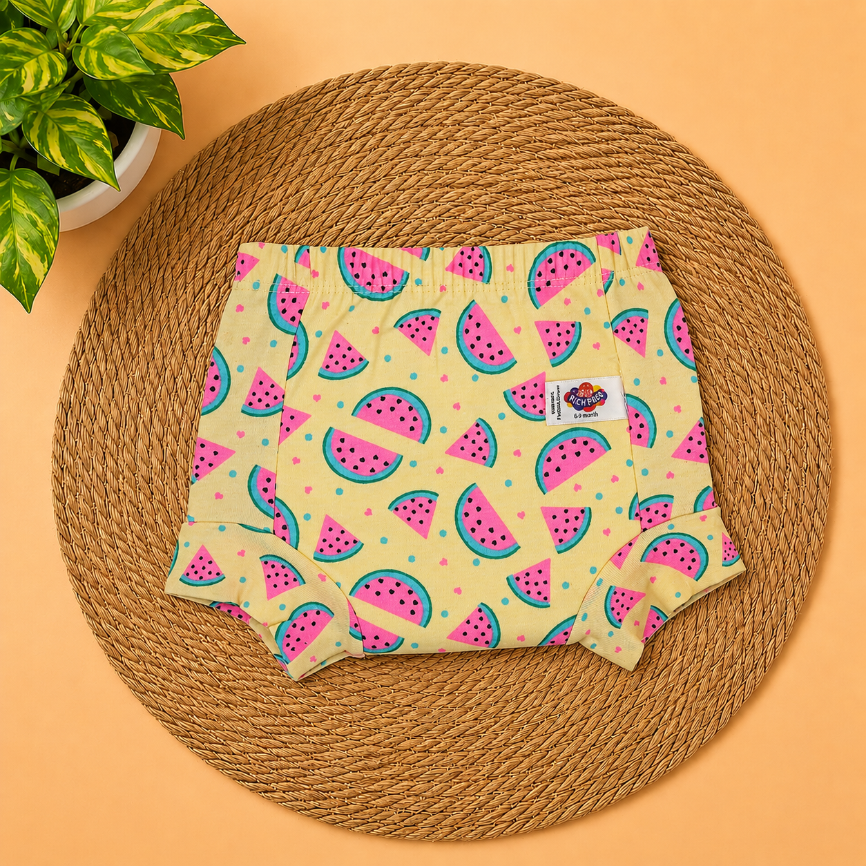 Soft Cotton Padded Underwear for Babies | Washable Training Panty-Yellow Watermelon code: nbe, diaper,Knit