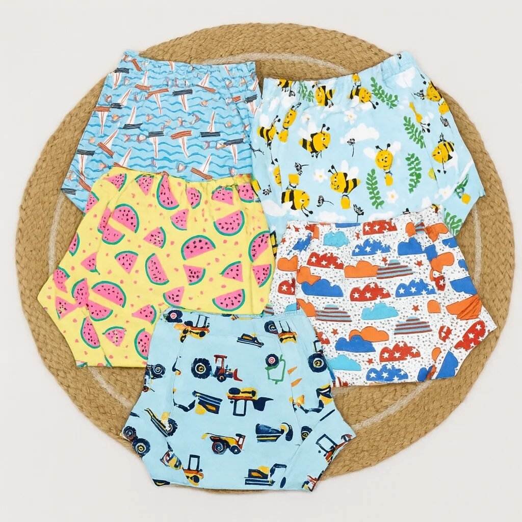 COMBO (Pack Of 5 Pcs)Soft Cotton Padded Underwear for Babies | Washable Training Panty/Assorted cute prints code: nbe, diaper,Knit