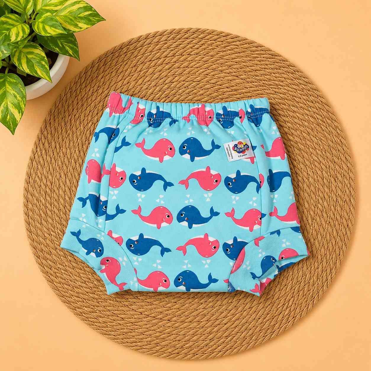 Soft Cotton Padded Underwear for Babies | Washable Training Panty-Dollphin Print code: nbe, diaper,Knit