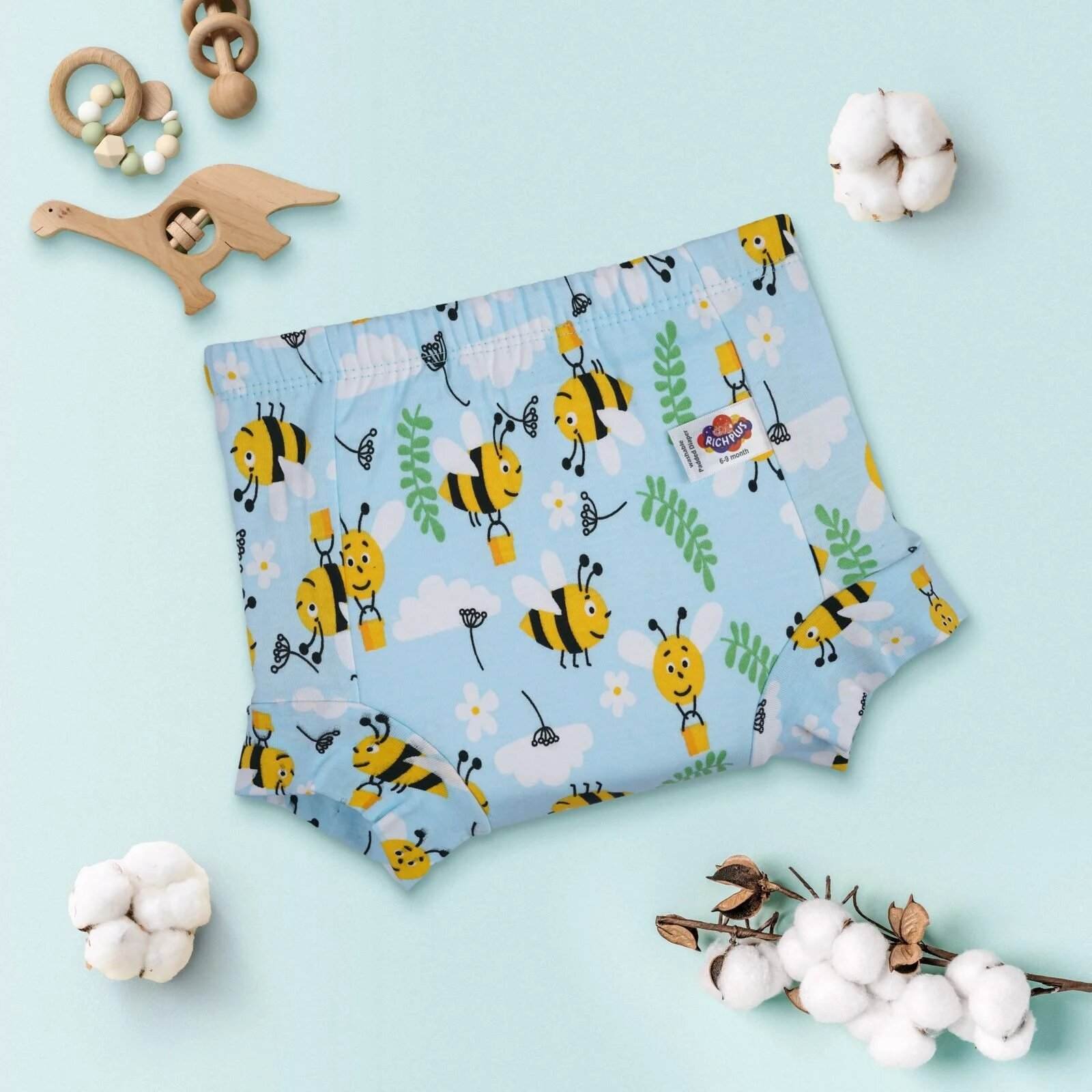 Soft Cotton Padded Underwear for Babies | Washable Training Panty-Honey Bee code: nbe, diaper,Knit