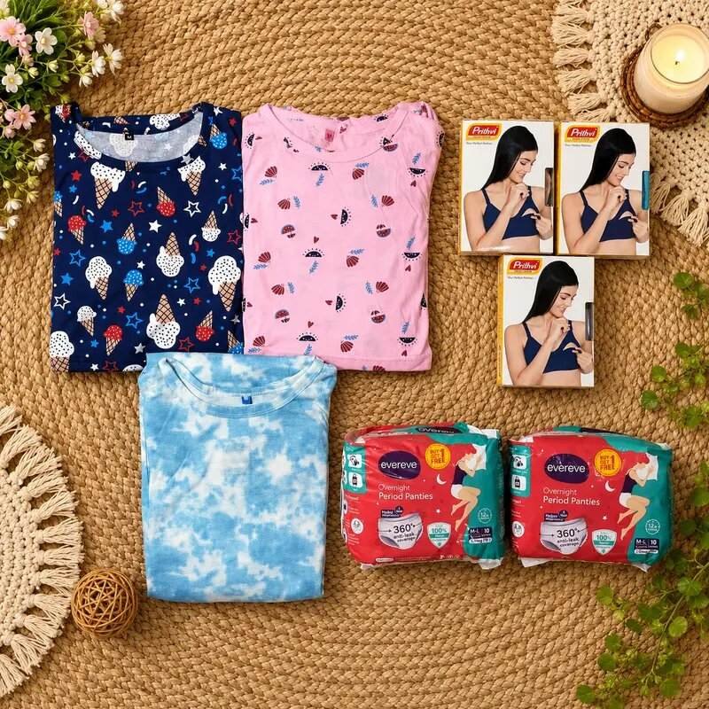New mom kit starter pack with Feeding lounge wear,Feeding  Bra and disposable panty