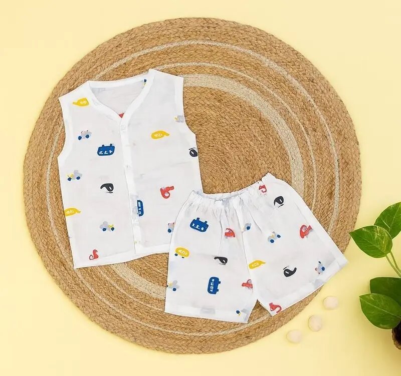 Muslin NB-6 Months sleeveless Baby set Dress Set  Cute Assorted prints| Soft muslin Cottoncode:NBE