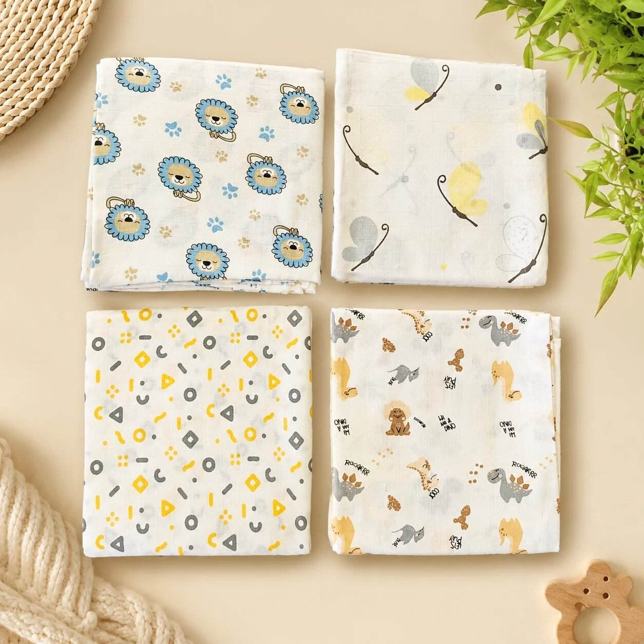 Muslin Bath Towel 70x70 cm/ cute Assorted prints | Soft Baby Cotton Bath Towel-Comes With Cute Assorted Prints,Muslin ,NBE,Combo