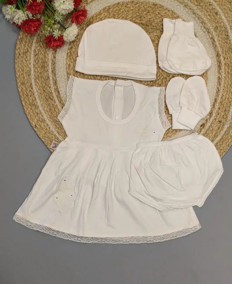 Kids Wear New Born Baby Girl Cotton Baptism Set (6-12 Months) Girls Frock / White Frock Set.
