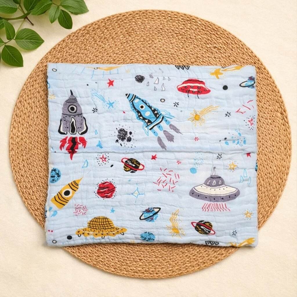 Soft 4 Layer Crinkled Muslin Baby Bath Towel for baby-Blue Space- code:NBE