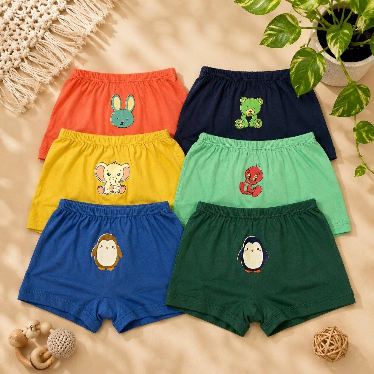 Kids Knitted Cotton Drawer Pack of 6 Assorted Prints Soft Innerwear