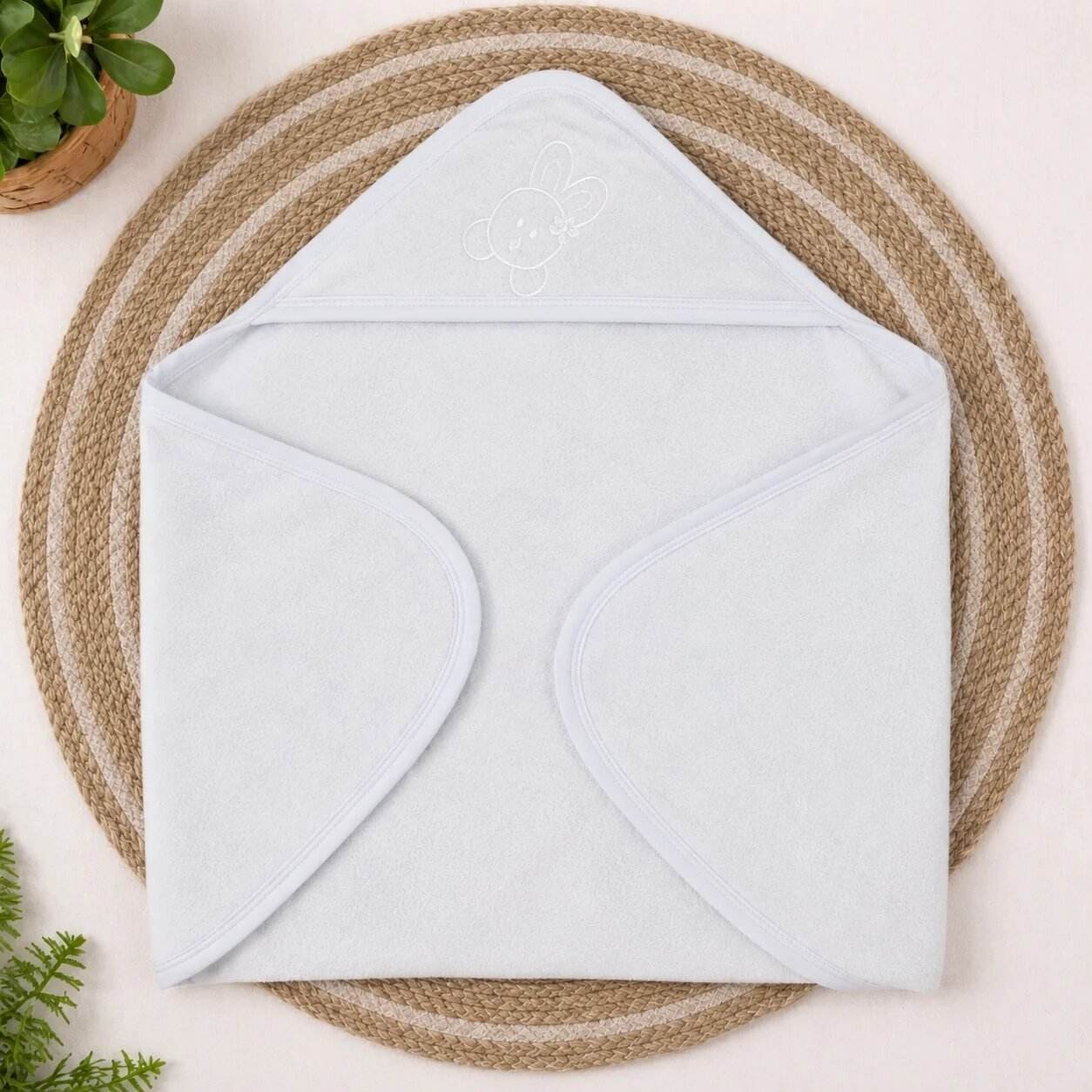 Soft White Fleece Hooded Baby Towel | Newborn Bath Towel