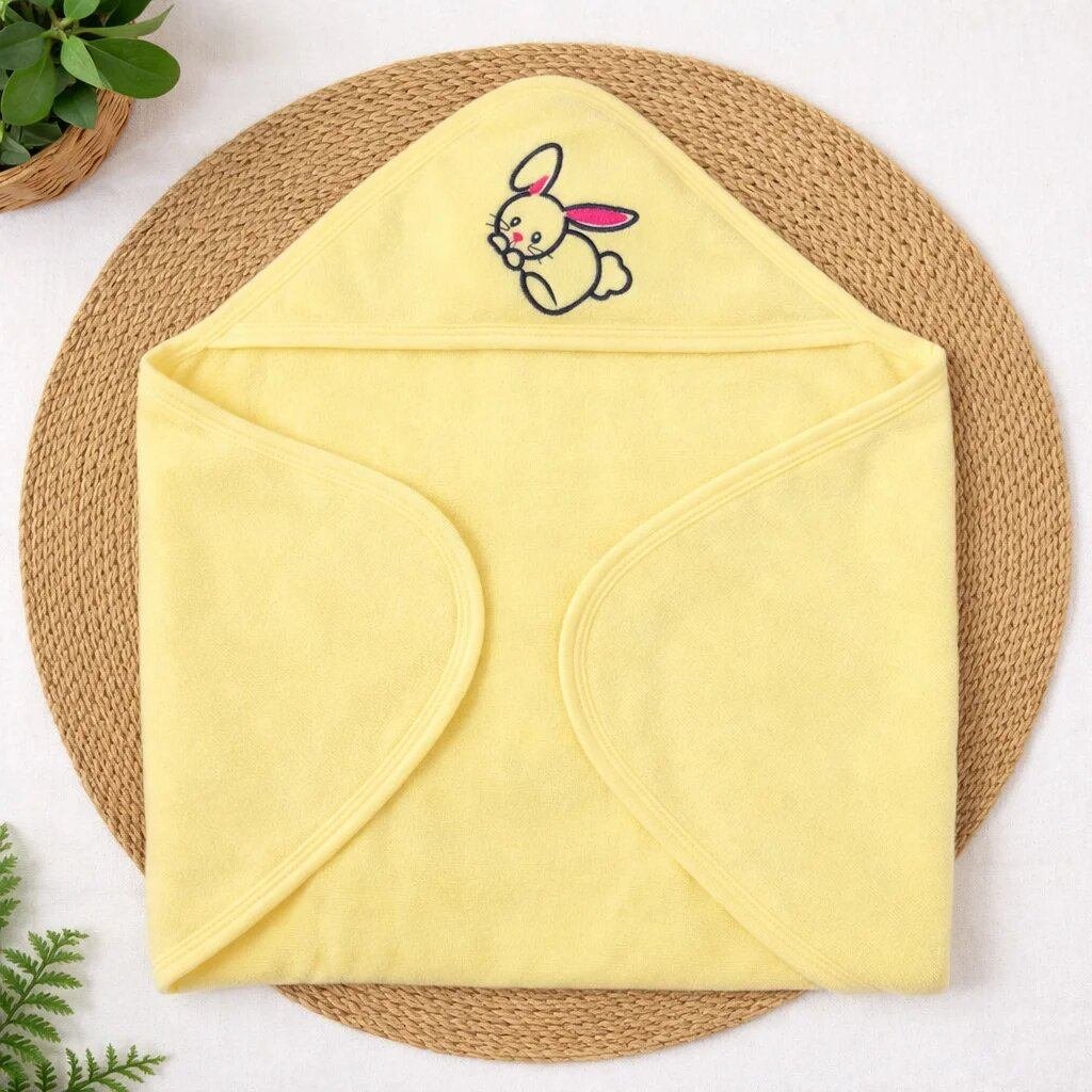 Plain Fleece Hooded Towel - Wrapping Towel -yellow Rabbit code:NBE,Knit