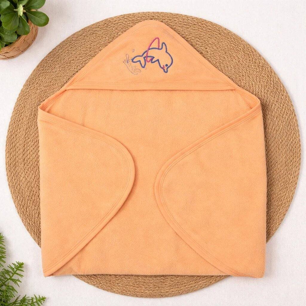 Plain Fleece Hooded Towel - Wrapping Towel -Orange code:NBE,Knit