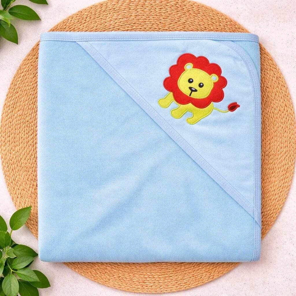 Double Layer Terry Hooded Baby Towel -Blue with Lion code:NBE,Knit