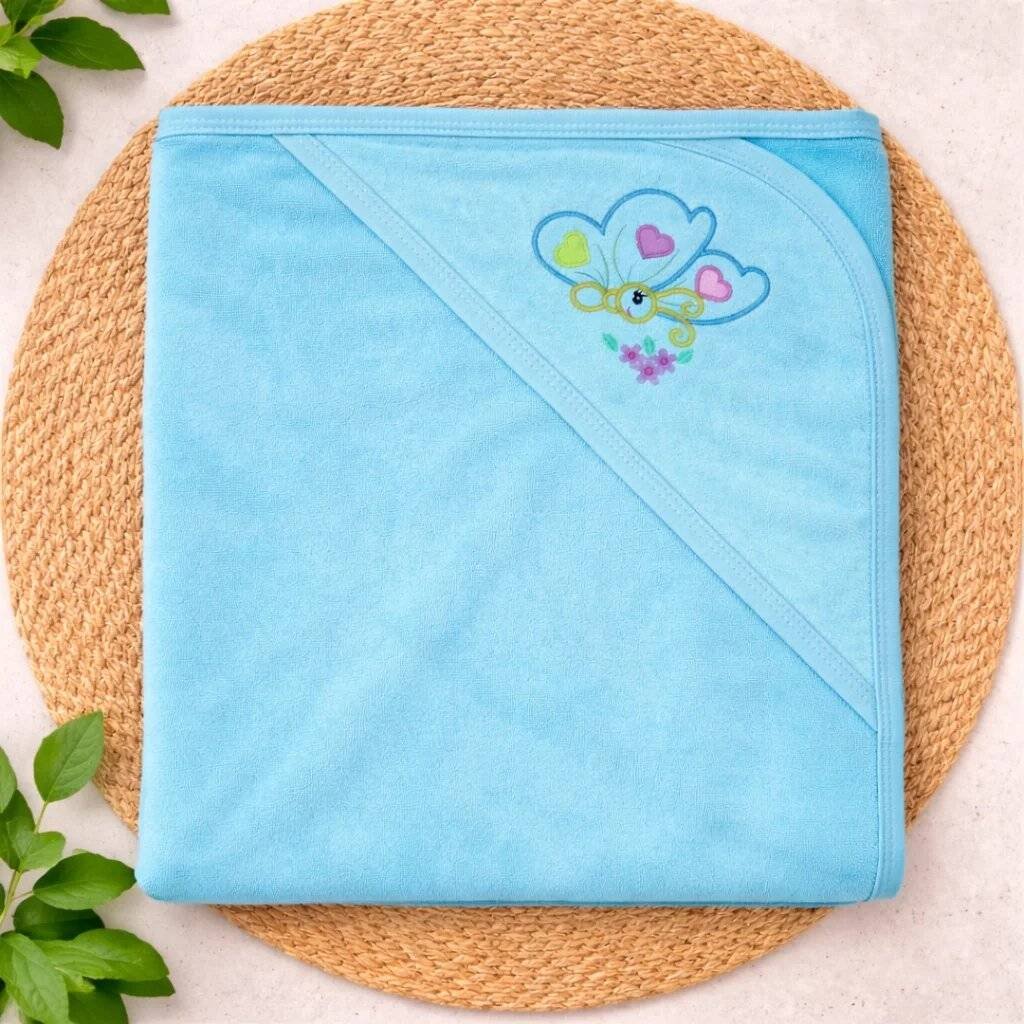 Double Layer Terry Hooded Baby Towel -Blue Butterfly code:NBE,Knit