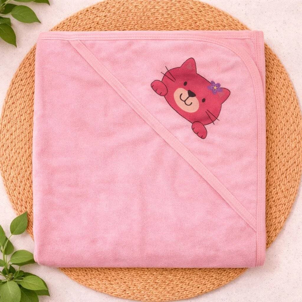 Double Layer Terry Hooded Baby Towel-Pink Kitty Cat code:NBE,Knit