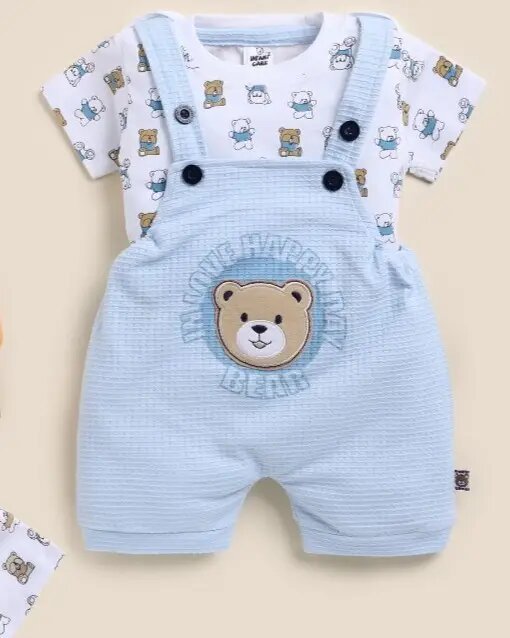 Soft Knitted Cotton Kids Dungaree – Trendy Outfit-SKY BLUE PANDA