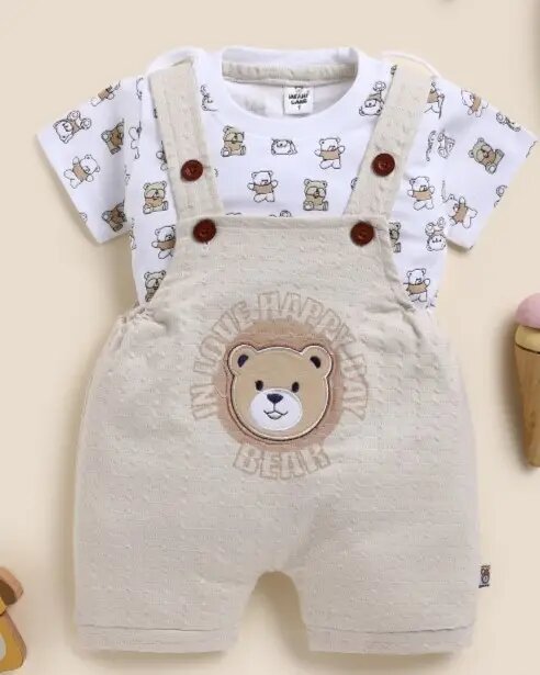 Soft Knitted Cotton Kids Dungaree – Trendy Outfit-FAWN PANDA
