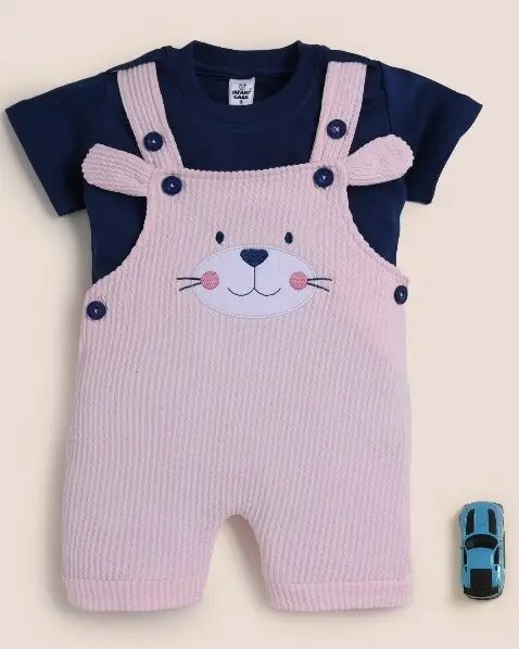 Soft Knitted Cotton Kids Dungaree – Trendy Outfit-PINK CAT