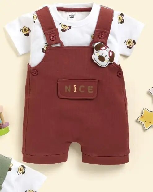 Soft Knitted Cotton Kids Dungaree – Trendy Outfit-BROWN DOGGY