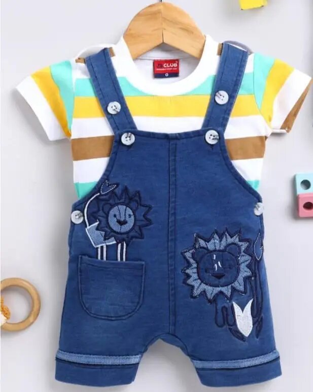 Denim Dungaree for Kids / Trendy Outfit-Multi Stripes(Brown)
